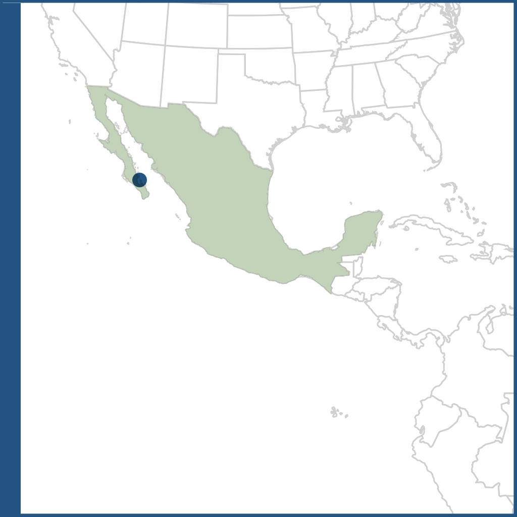 Map of México indicating the location of  Ensenada de La Paz, Baja California Sur, in the Gulf of California.